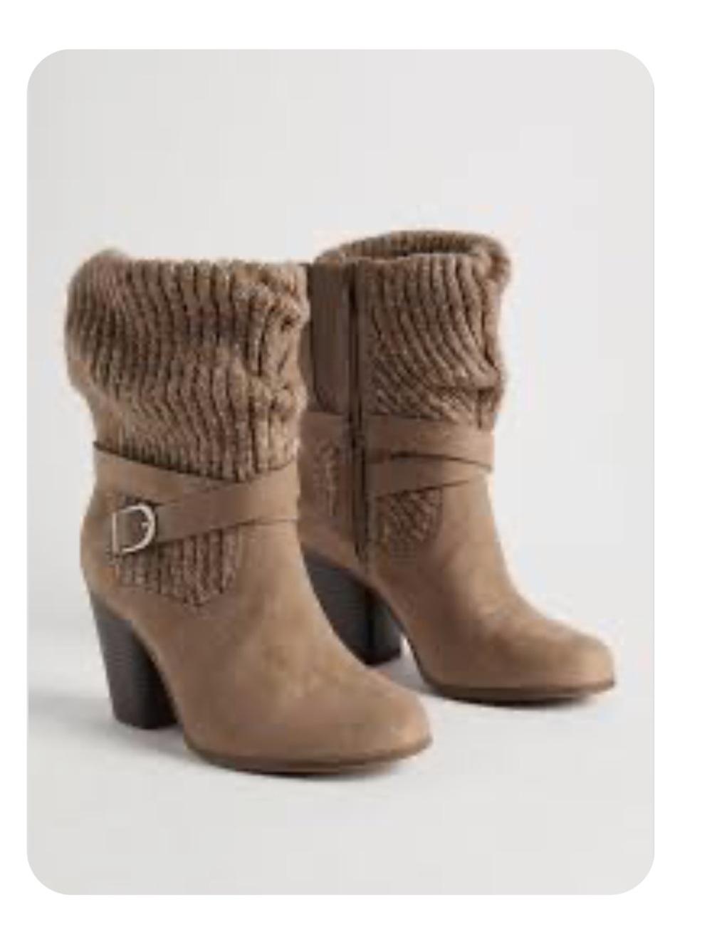 torrid Taupe Knit-Cuff Faux Suede Ankle Booties with Buckle